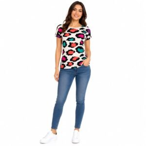 Tricou damă cu imprimeu animal print multicolor,produs România