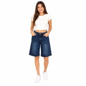 Pantaloni scurți damă din denim cu aplicații strălucitoare