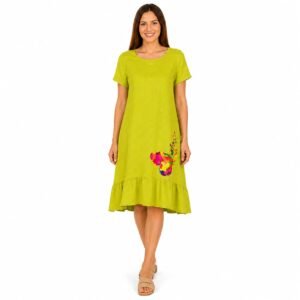 Rochie damă din In verde lime cu imprimeu fluture,produs România