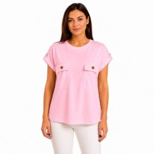 Tricou damă roz cu buzunare frontale,produs Italia