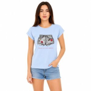Tricou damă bleu cu imprimeu casual,import Italia