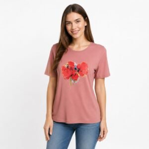 Tricou damă roz pudrat cu imprimeu floral,produs România