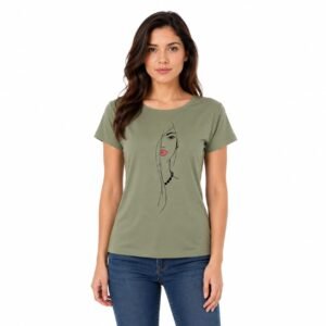 Tricou dama kaki deschis cu imprimeu,produs România