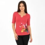 Tricou damă corai cu imprimeu floral,produs România