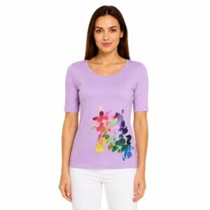 Tricou damă lila cu imprimeu,produs România