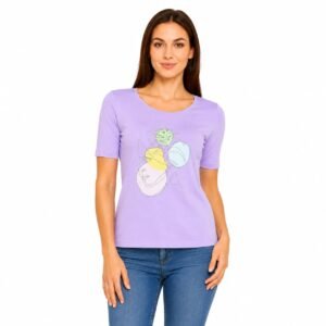 Tricou damă lila cu imprimeu,produs România