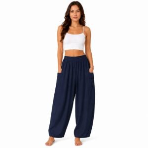 Pantaloni damă lejeri bleumarin cu buzunare,produs România