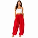 Pantaloni damă lejeri roșii cu buzunare,produs România