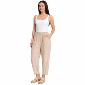 Pantaloni damă lejeri cu buzunare bej,produs România