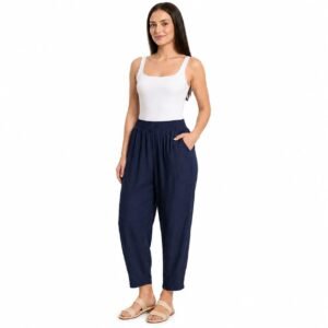Pantaloni damă lejeri cu buzunare bleumarin,produs România