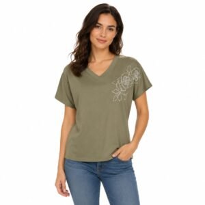 Tricou damă kaki cu imprimeu artistic,produs România