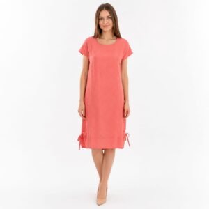 Rochie casual portocalie din In cu șnur,produs România