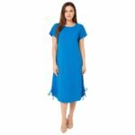 Rochie casual albastră din In cu șnur,produs România