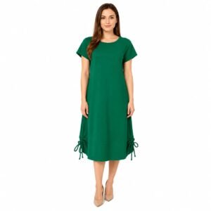 Rochie casual verde din In cu șnur,produs România