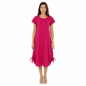 Rochie casual roz ciclam din In cu șnur,produs România