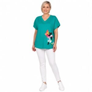 Tricou damă verde mentă cu imprimeu artistic,produs România