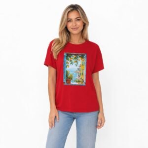 Tricou damă roșu cu aplicație cusută,produs România