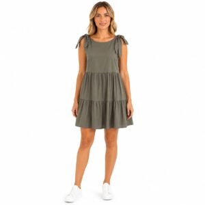 Rochie damă kaki cu bretele stil funde,import Italia