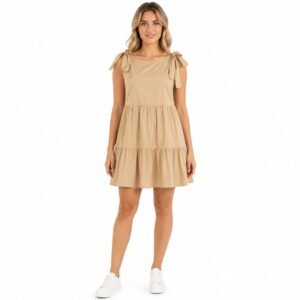 Rochie damă bej cu bretele stil funde,import Italia