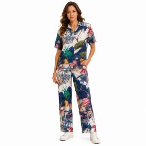 Costum damă două piese cu imprimeu exotic, import Italia
