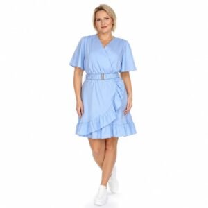 Rochie damă bleu cu volane și talie elastică,import Italia