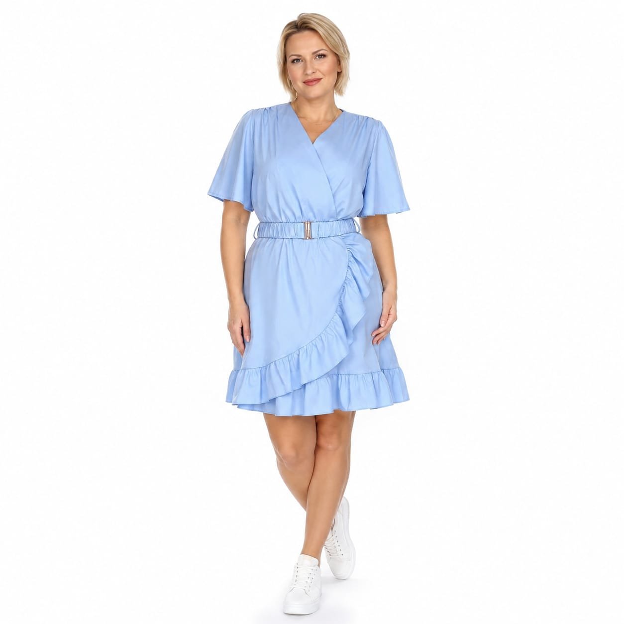 Rochie damă bleu cu volane și talie elastică,import Italia
