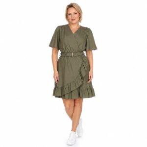 Rochie damă kaki cu volane și talie elastică,import Italia