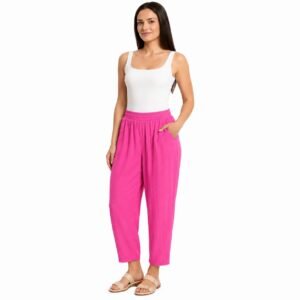 Pantaloni damă lejeri cu buzunare fucsia,produs România