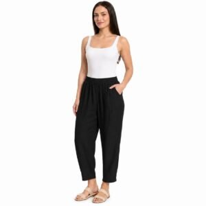 Pantaloni damă lejeri cu buzunare negri,produs România