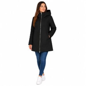 Geacă damă neagră cu glugă, model lung,import italia