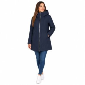 Geacă damă bleumarin cu glugă, model lung,import italia