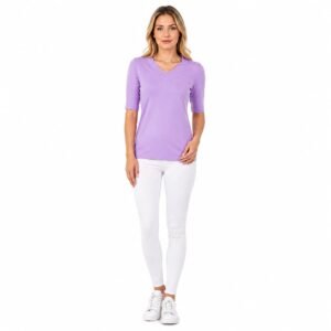 Tricou damă lila cu decolteu în V, produs România