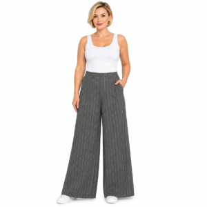 Pantaloni damă largi gri cu dungi verticale ,produs românia