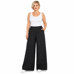 Pantaloni damă largi negri cu dungi verticale ,produs românia