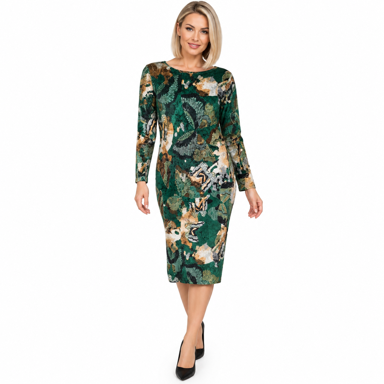 Rochie damă midi catifea cu imprimeu abstract ,produs România