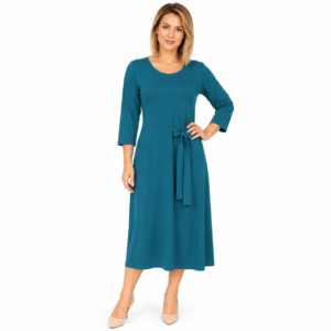 Rochie albastru turcoaz midi cu fundă, produs România