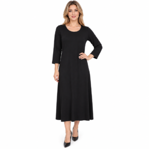 Rochie damă neagră midi-lungă, croi lejer, produs România