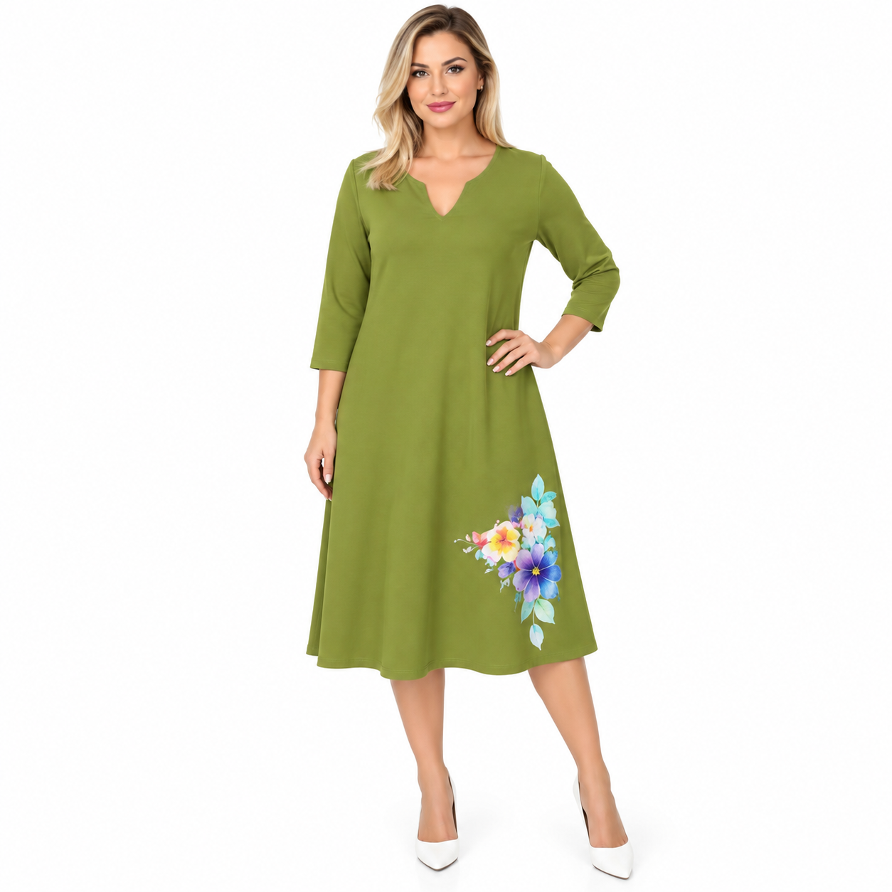 Rochie dama verde oliv din jerse, produs Romania